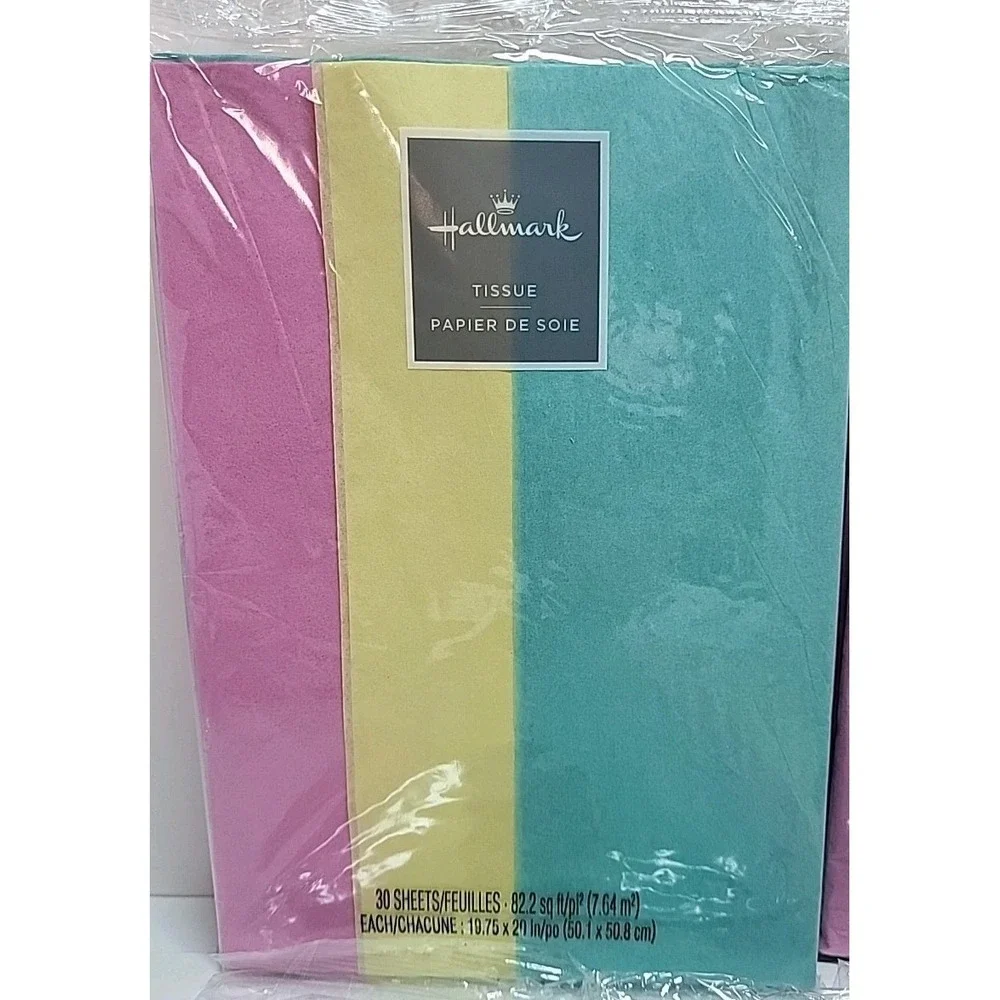 Lot of 4 Hallmark Tissue Paper Pink Green Yellow - 30 Sheets ea - 82.2 SQ Ft. ea